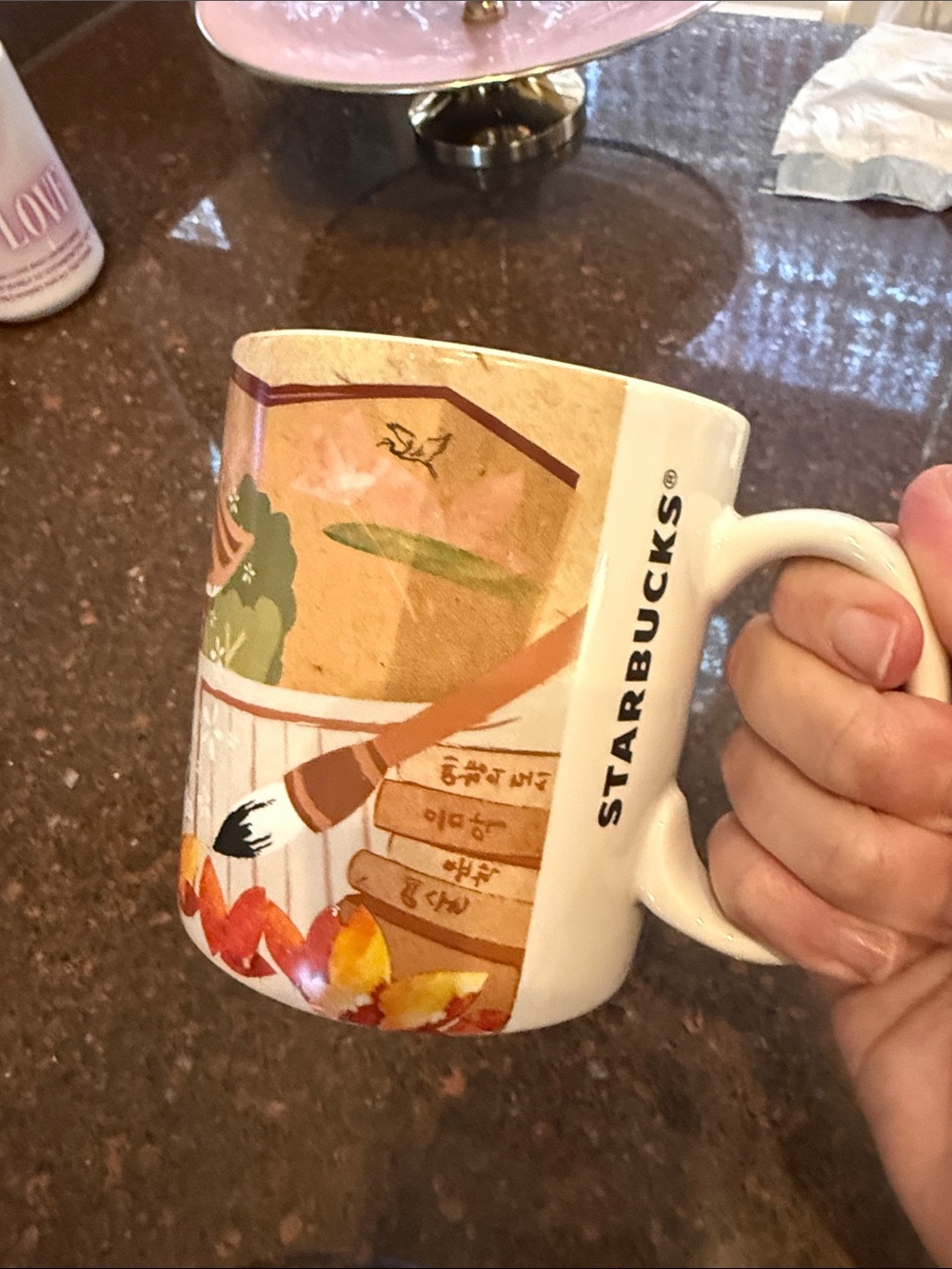 Starbucks White Ceramic Mug with Autumn Illustration